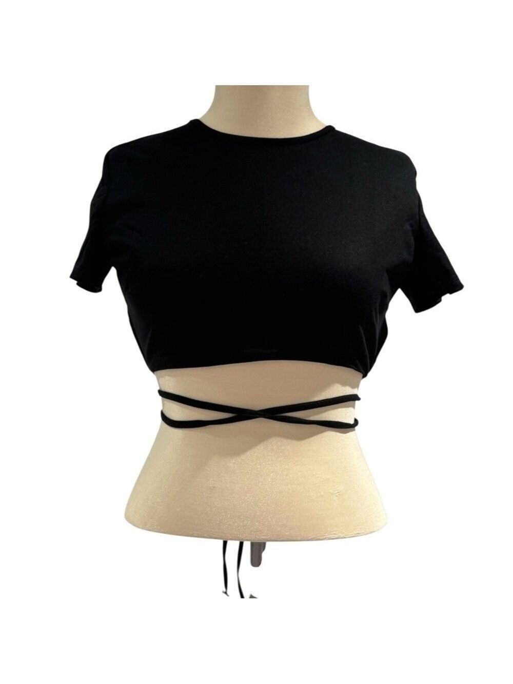 Adika Black Wrap Short Sleeve Crop Top - size M